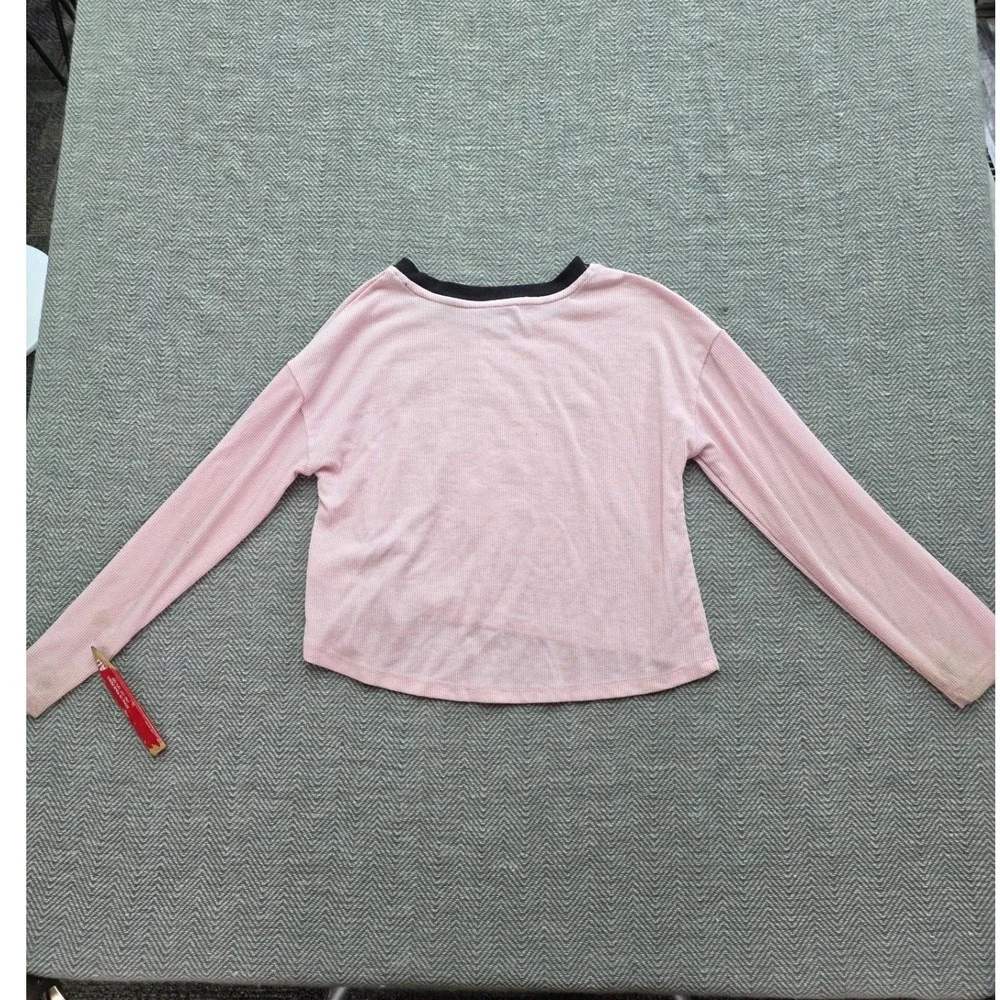 Justice Girls Pink Ribbed Loved Glitter Graphic Side Tie Top Size S 7/8